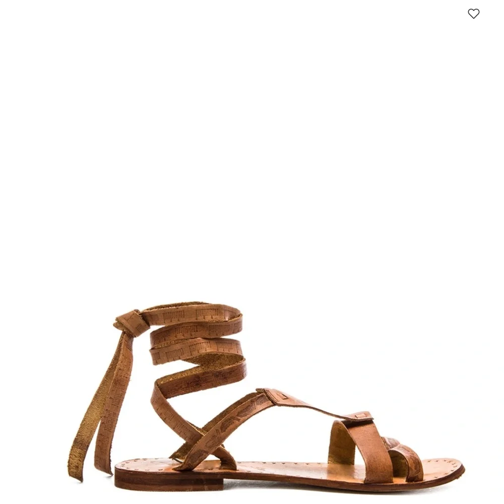 Free People Oliviera Tan Sandals Gladiator Flat Tooled LaceUp Ankle NEW 37 - 7 - Picture 10 of 14